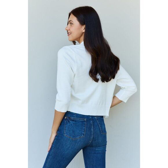 Doublju My Favorite Full Size 3/4 Sleeve Cropped Cardigan In Ivory - Picture 7 of 8